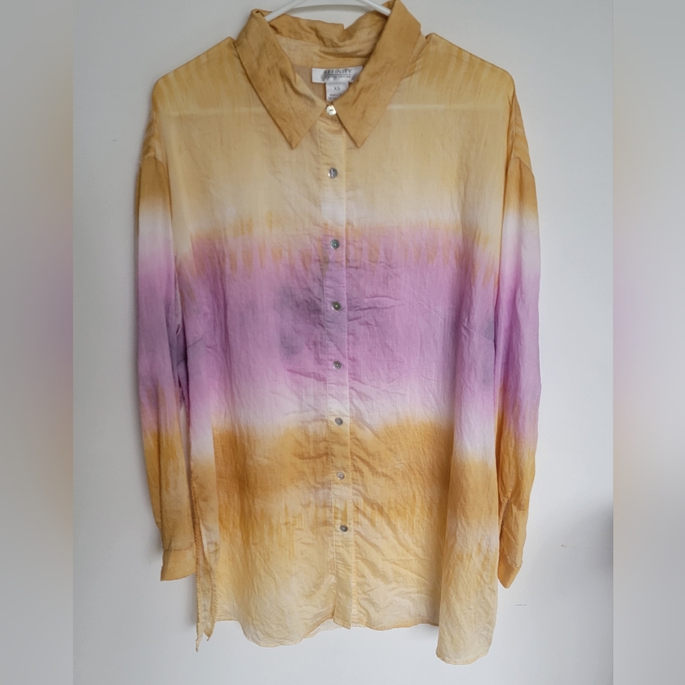 Refinity Yellow and Pink Dyed Button Down Shirt Size 14 (Size XS)